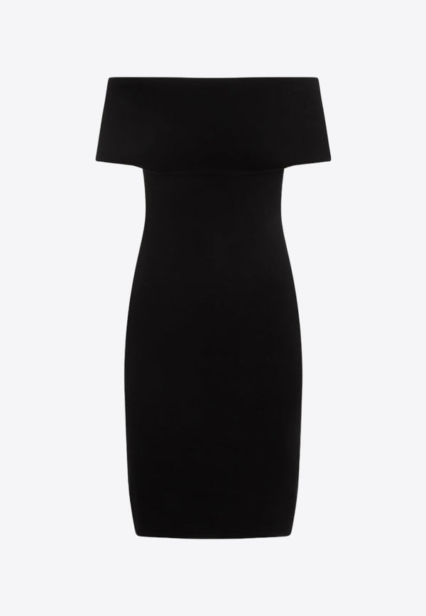 Textured Nylon Off-Shoulder Midi Dress