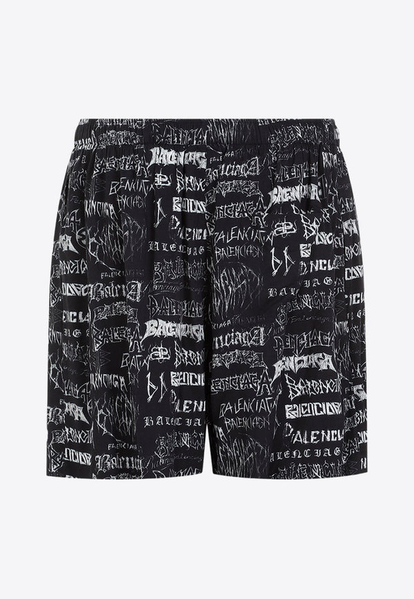 All-Over Graffiti Logo Pajama Shorts