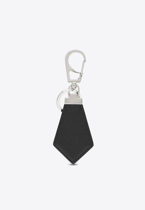 Triangle Logo Saffiano Leather Keychain