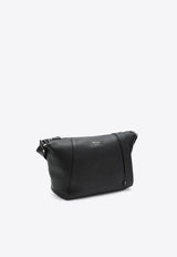 Logo Print Grained Leather Shoulder Bag