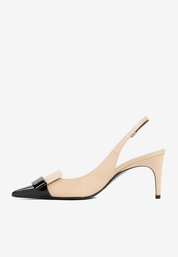 90 Two-Toned Patent Leather Slingback Pumps