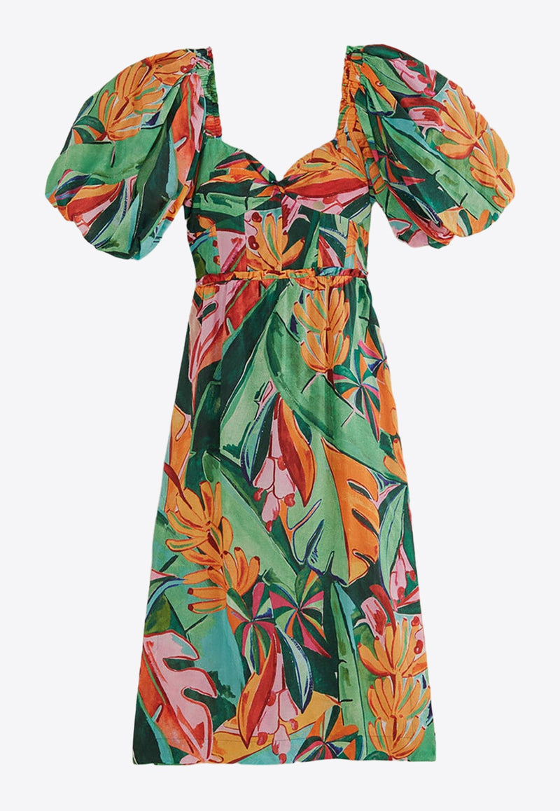 Banana Foliage Printed Midi Dress