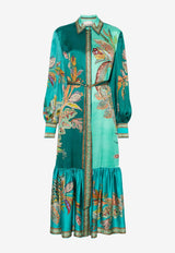 Franca Printed Silk Maxi Shirt Dress