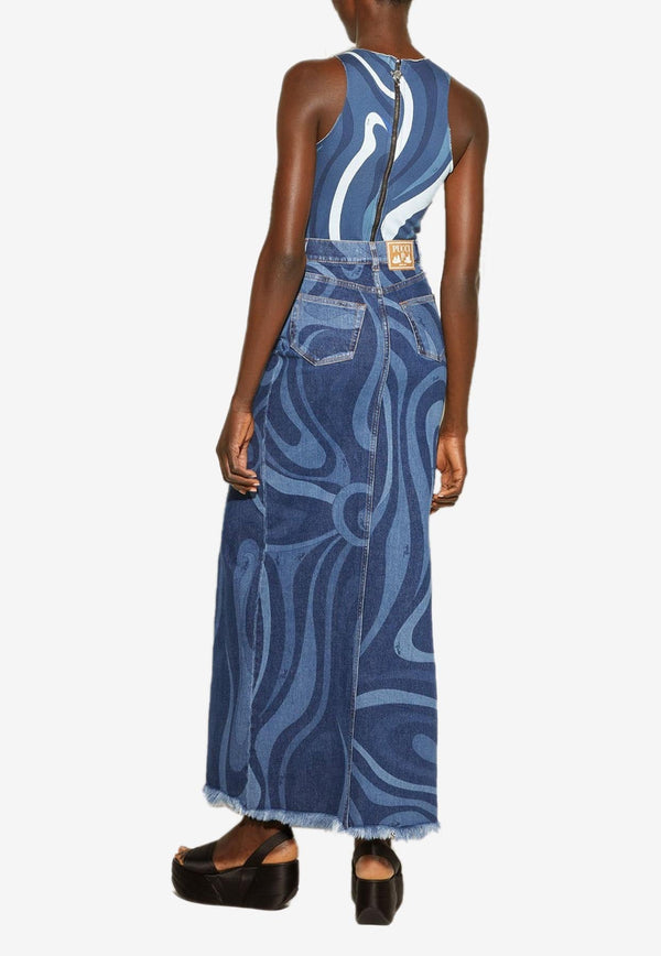 Marmo Print Maxi Denim Skirt