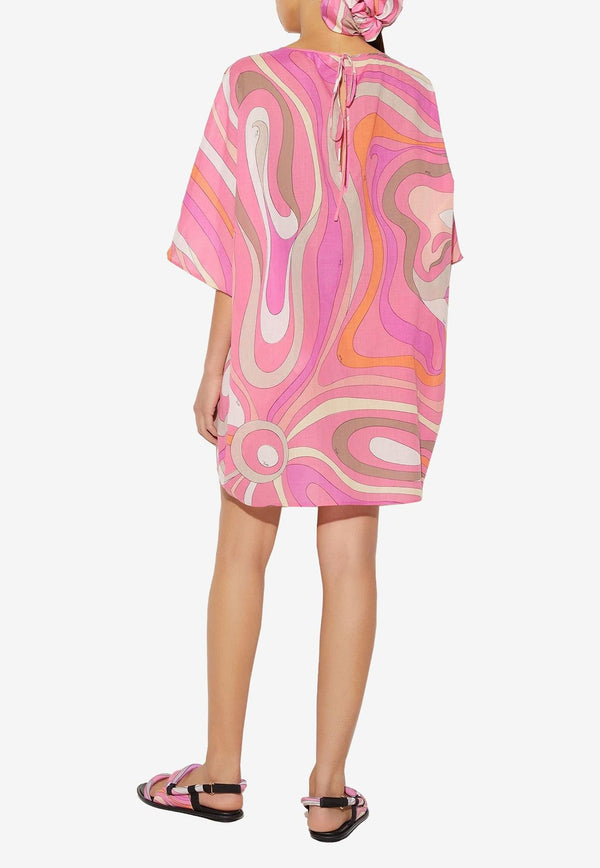 Marmo-Print Mini Kaftan Dress