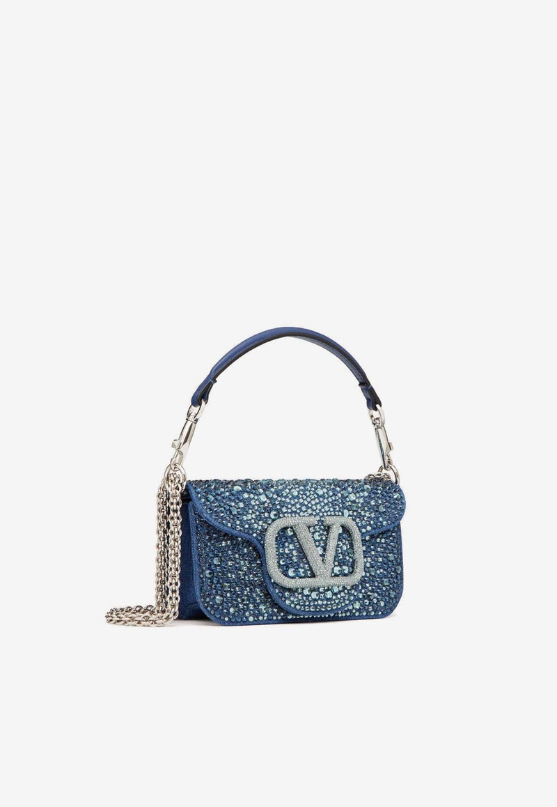 Small Locò Denim Shoulder Bag with Rhinestone Embellishments