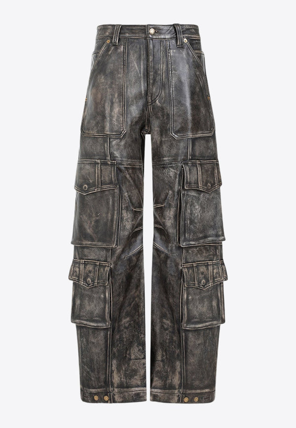 Leather Vintage-Effect Cargo Pants
