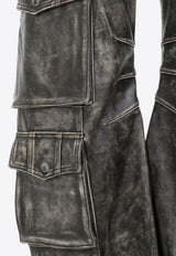 Leather Vintage-Effect Cargo Pants