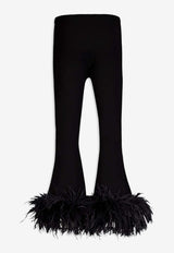 Feather Trim Flared Pants