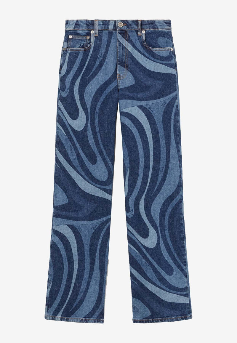 Marmo Print Straight Jeans