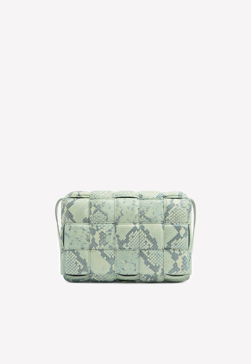 Padded Intrecciato Cassette Bag in Python Print Leather