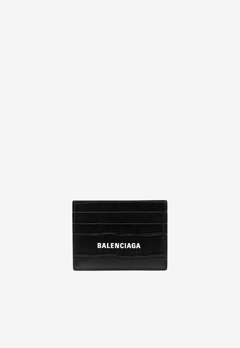 Logo Print Cardholder in Croc-Embossed Leather