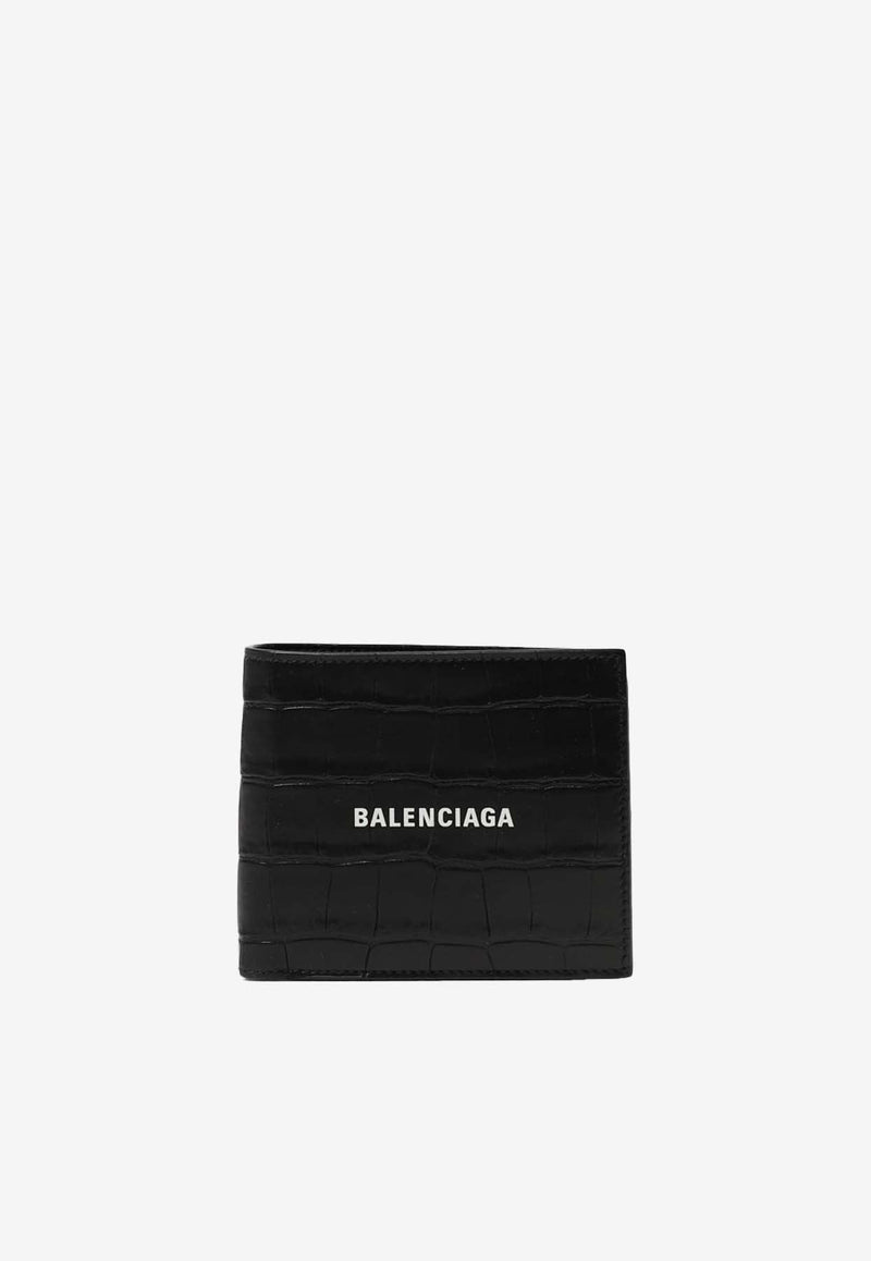 Logo Bi-Fold Wallet in Croc-Embossed Leather