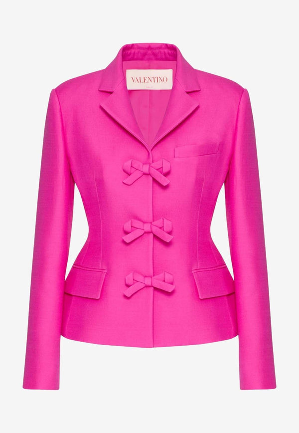 Single-Breasted Crepe Blazer with Bows