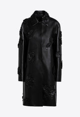 Floral Appliqué Nappa Leather Coat