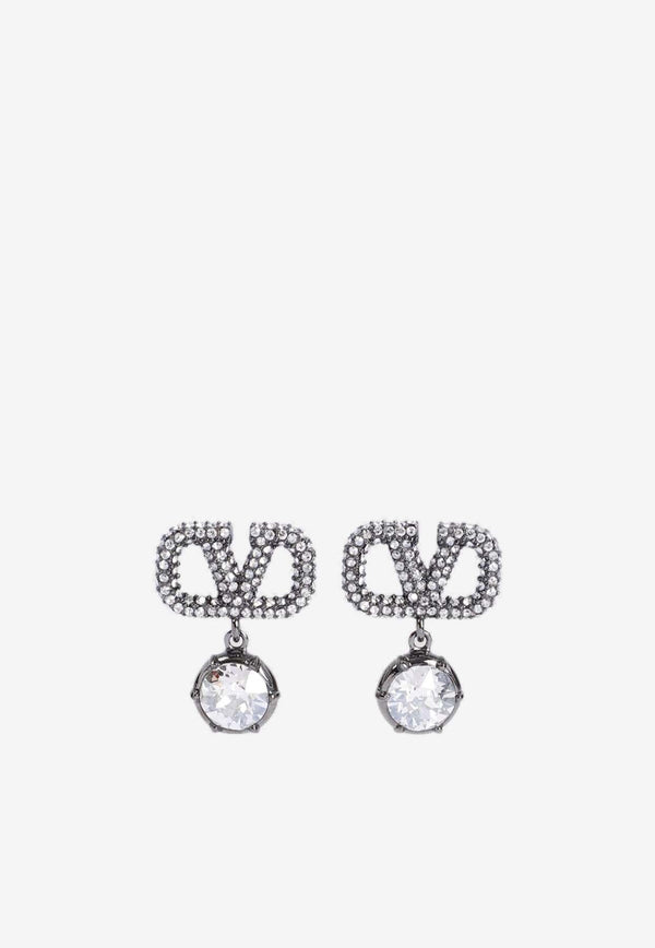 Crystal VLogo Pearl Drop Earrings