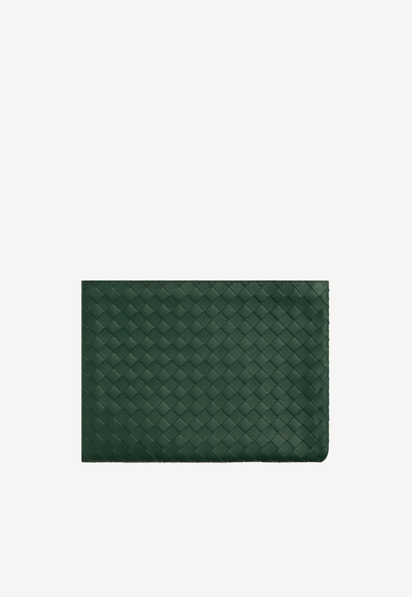 Dual Tone Half Zip Pouch in Intrecciato Calf Leather