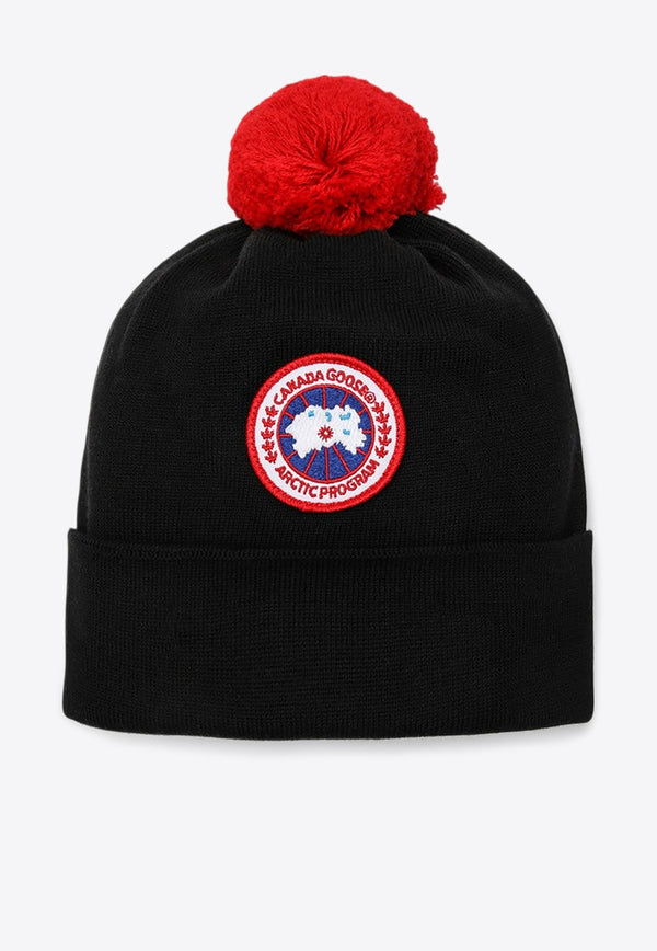 Boys Logo Patch Pom Pom Wool Beanie