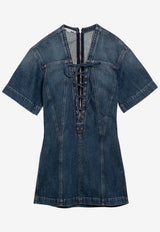 Lace-Up Mini Denim Dress