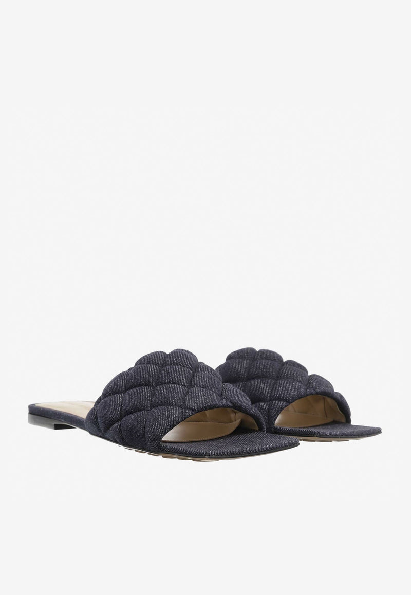 Padded Flat Sandals in Quilted Denim