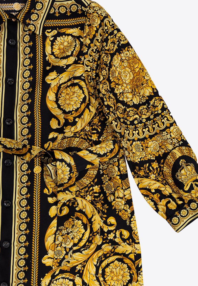 Girls Barocco Print Silk Dress