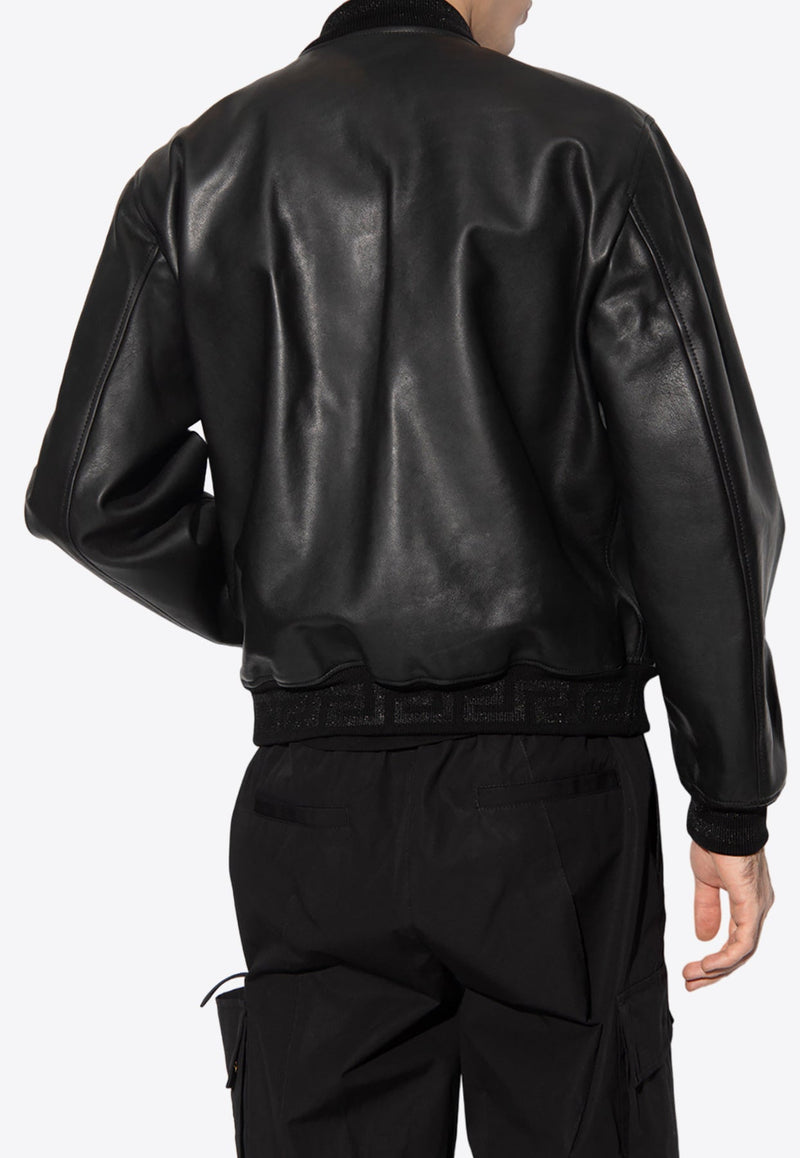 Zip-Up Leather Bomber Jacket