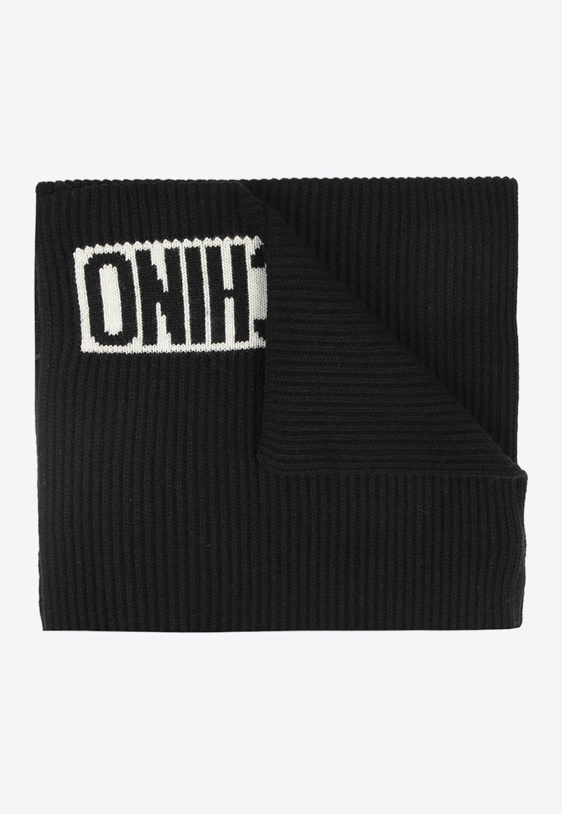 Logo Intarsia Rib Knit Scarf