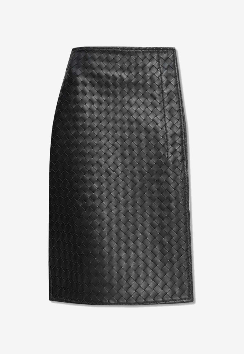 Intrecciato Leather Pencil Skirt