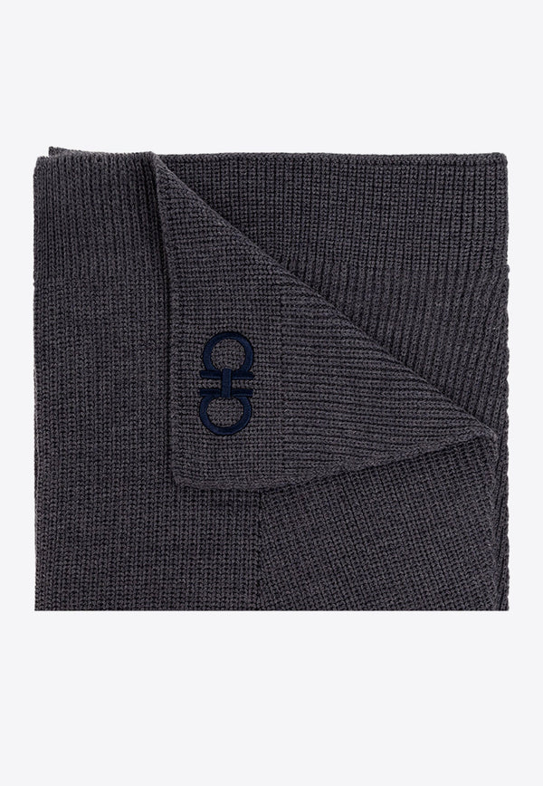 Gancini Embroidered Wool Scarf
