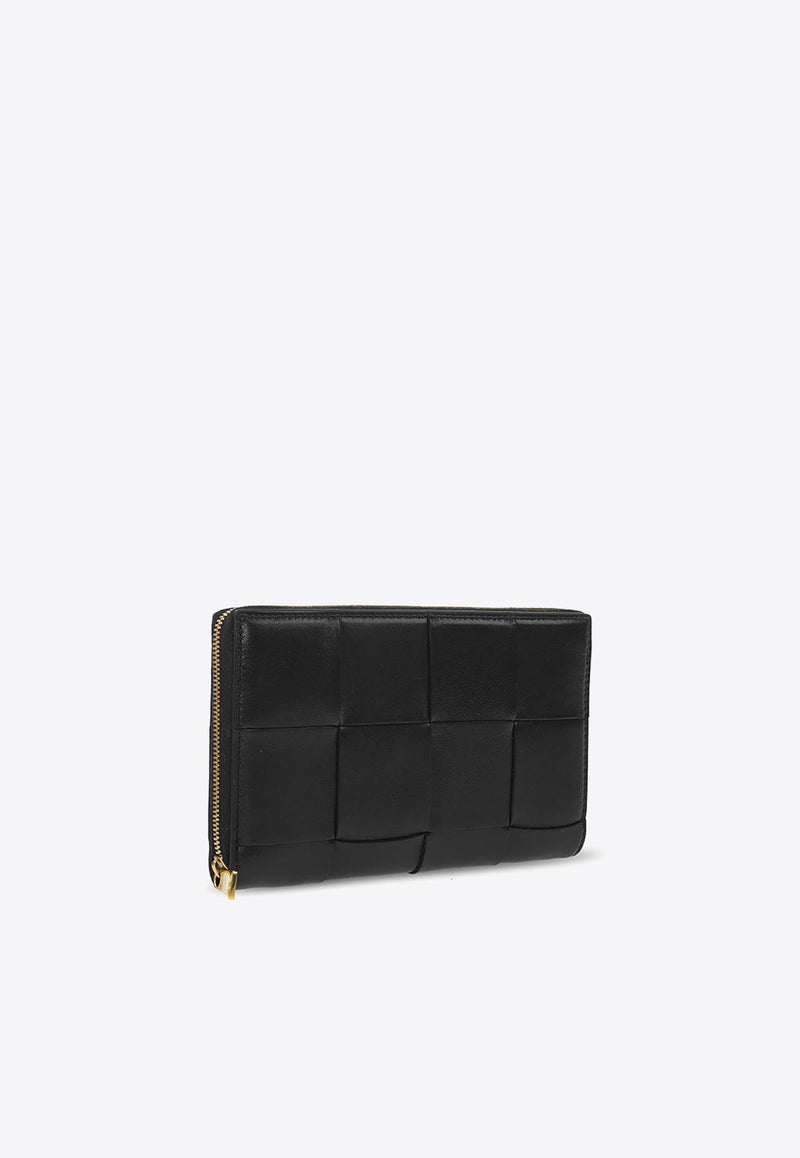 Cassette Zip-Around Wallet in Intrecciato Leather