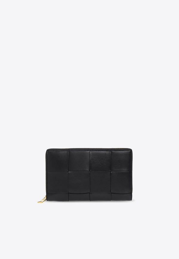 Cassette Zip-Around Wallet in Intrecciato Leather