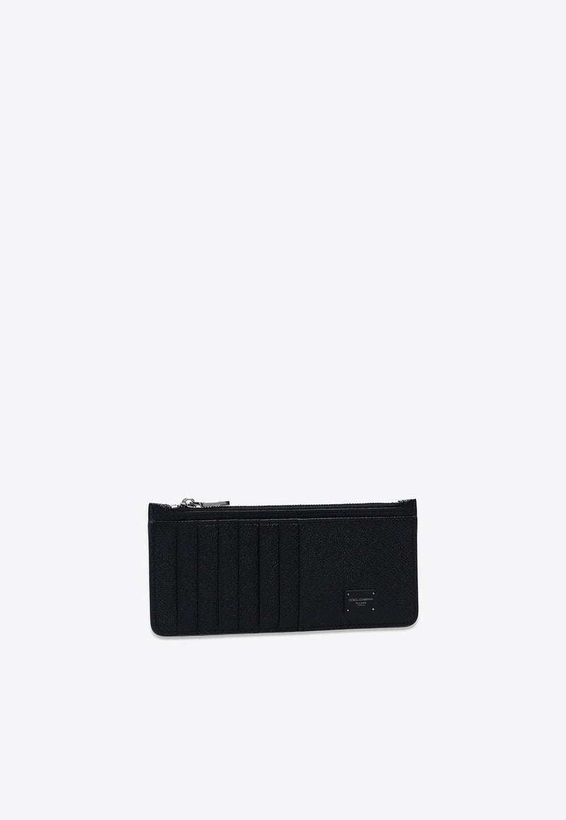 Logo Plate Leather Zip Cardholder