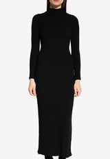 Micro Cable Knit High-Neck Midi Dress