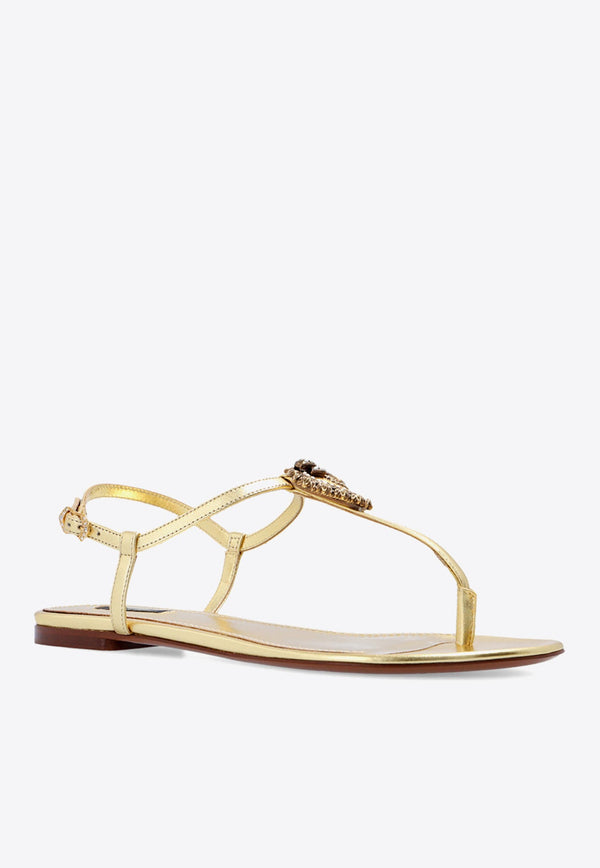 Devotion Thong Flat Sandals in Metallic Leather
