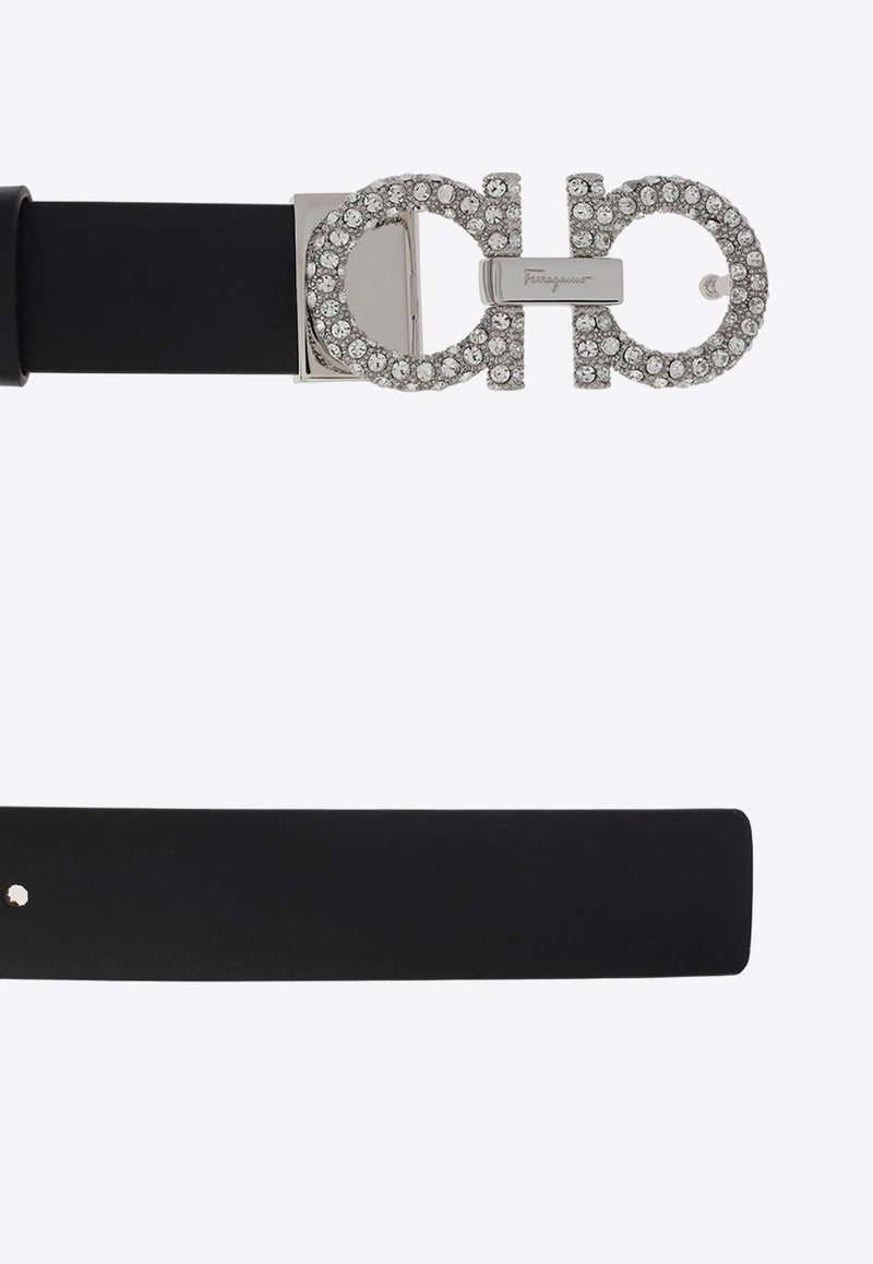 Crystal-Embellished Gancini Buckle Belt