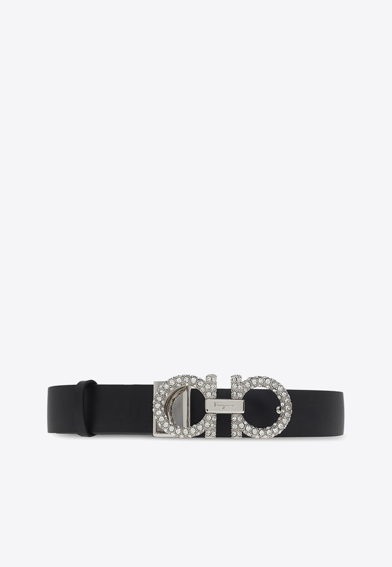 Crystal-Embellished Gancini Buckle Belt