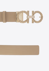 Crystal-Embellished Gancini Buckle Belt