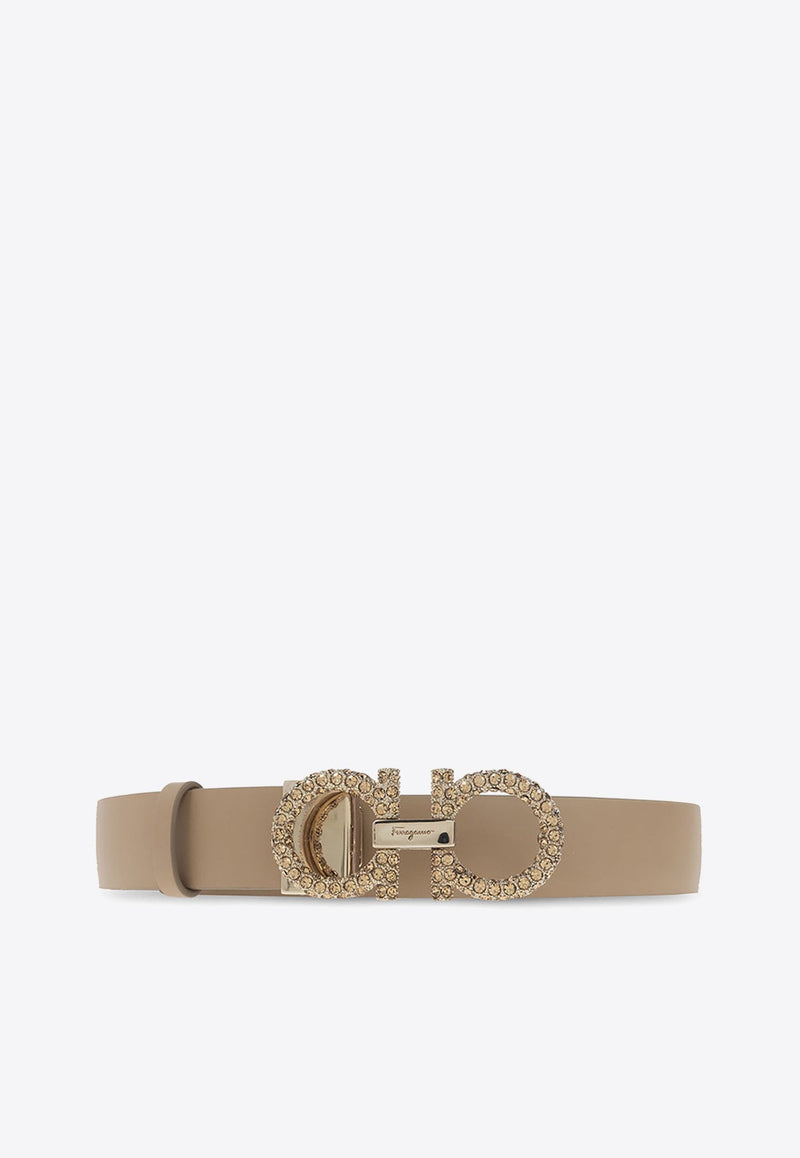 Crystal-Embellished Gancini Buckle Belt