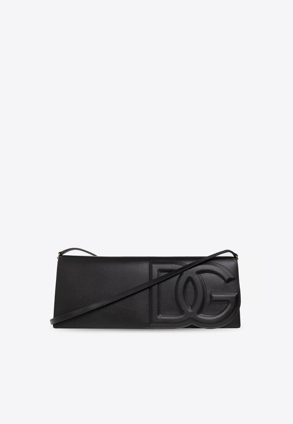 3D-Effect Logo Leather Baguette Bag