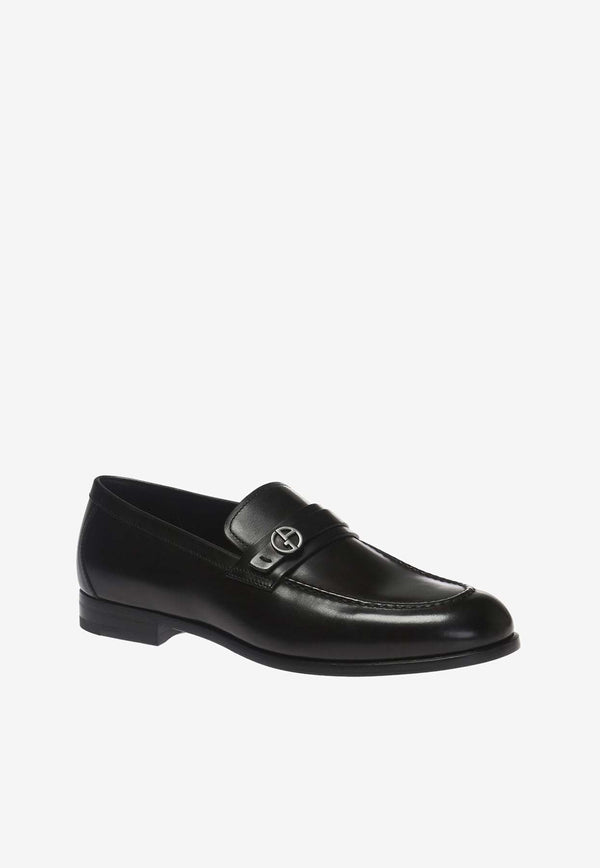 Logo Plaque Leather Loafers