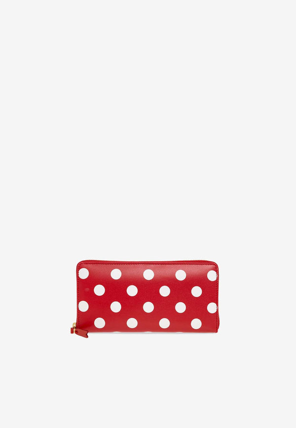 Polka Dot Zip-Around Leather Wallet