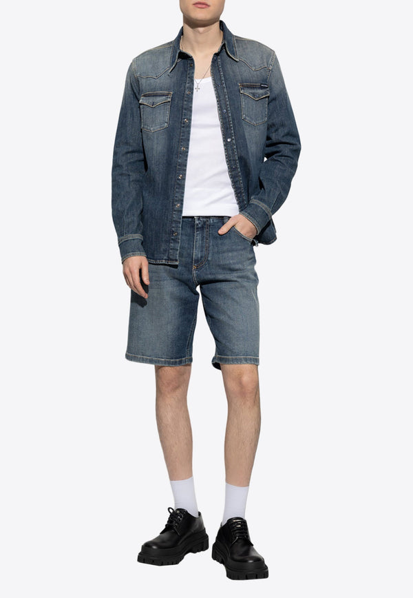 Logo Plate Denim Bermuda Shorts