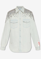 Bleached Denim Shirt with Crystal Embellishments