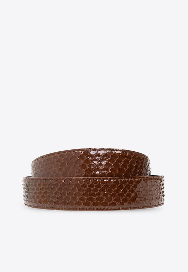 Logo Buckle Python-Leather Belt