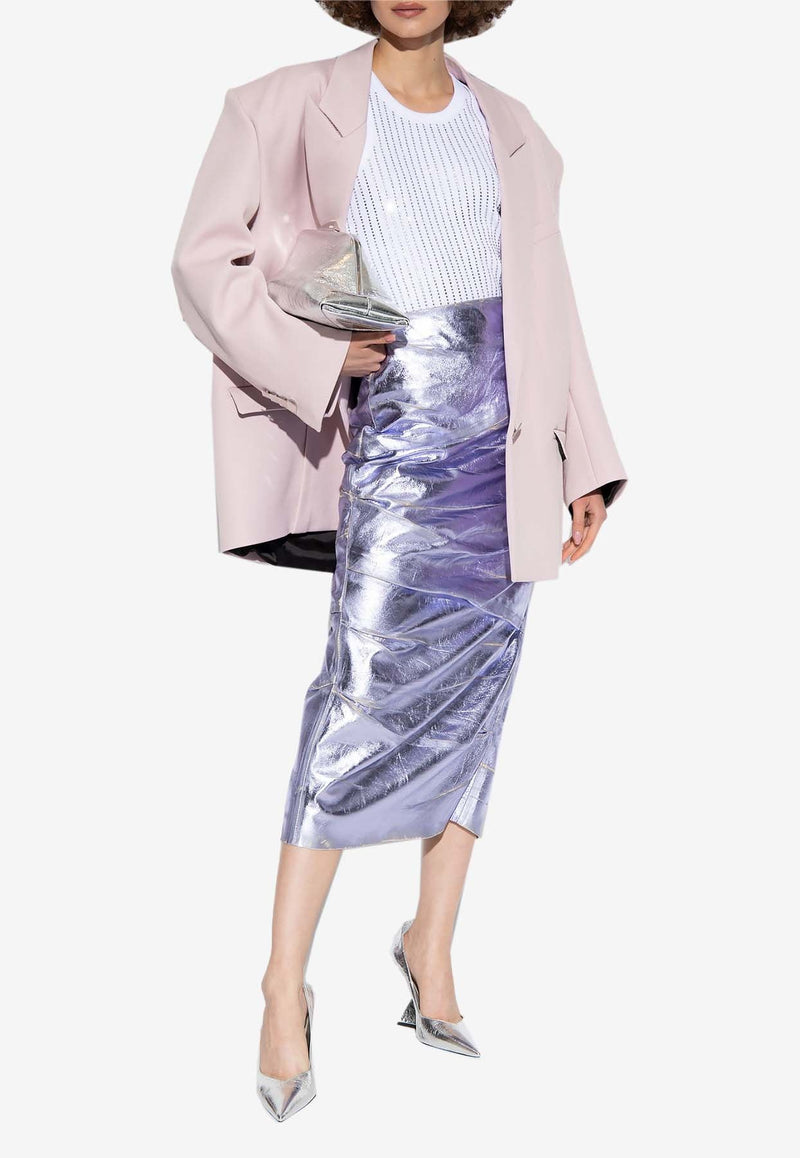 Distressed Metallic-Leather Midi Skirt