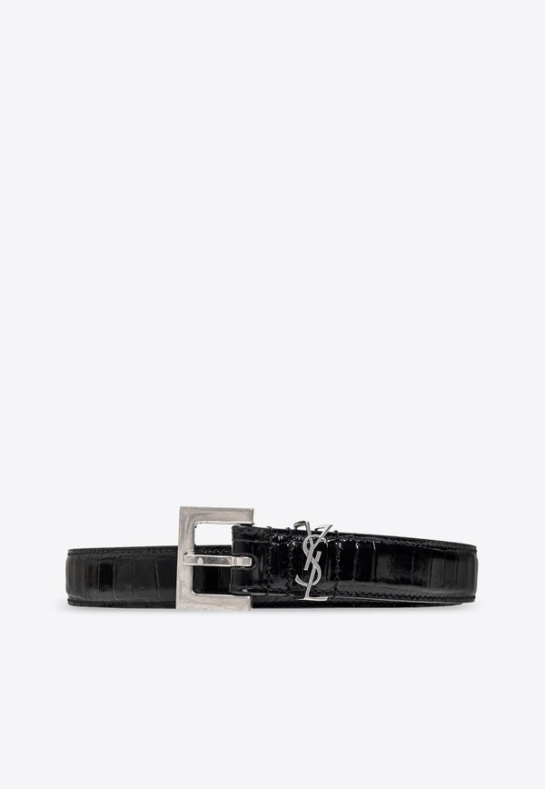 Cassandre Croc-Embossed Leather Belt
