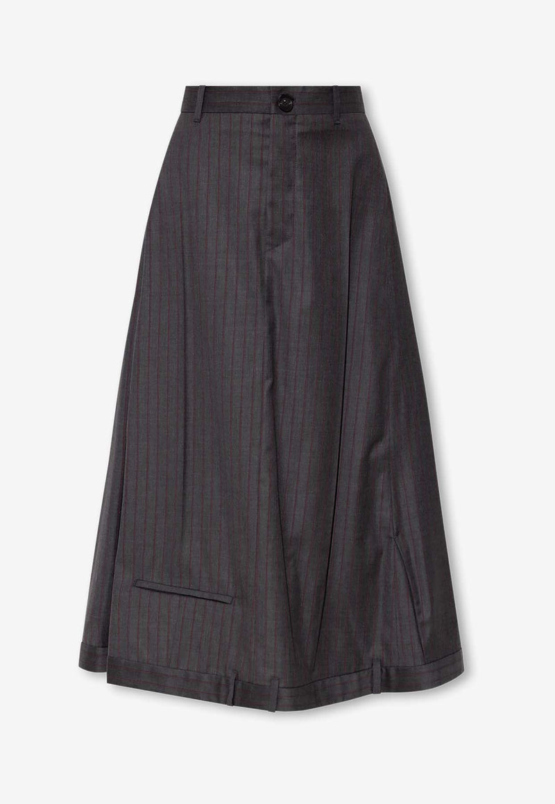 Pinstripe Flared Wool Midi Skirt