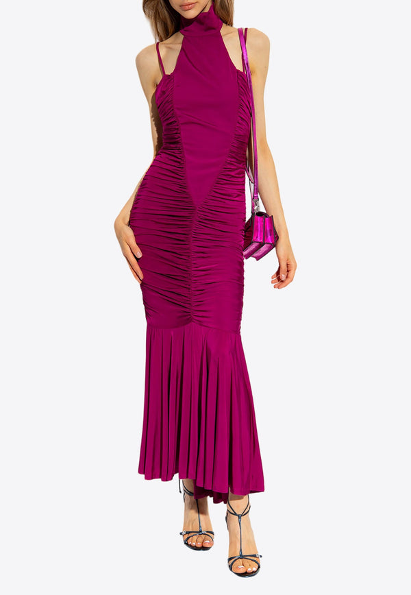 Ruched High-Neck Maxi Dress