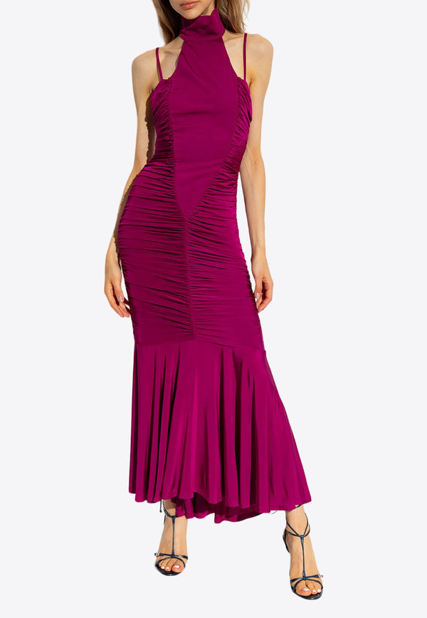 Ruched High-Neck Maxi Dress