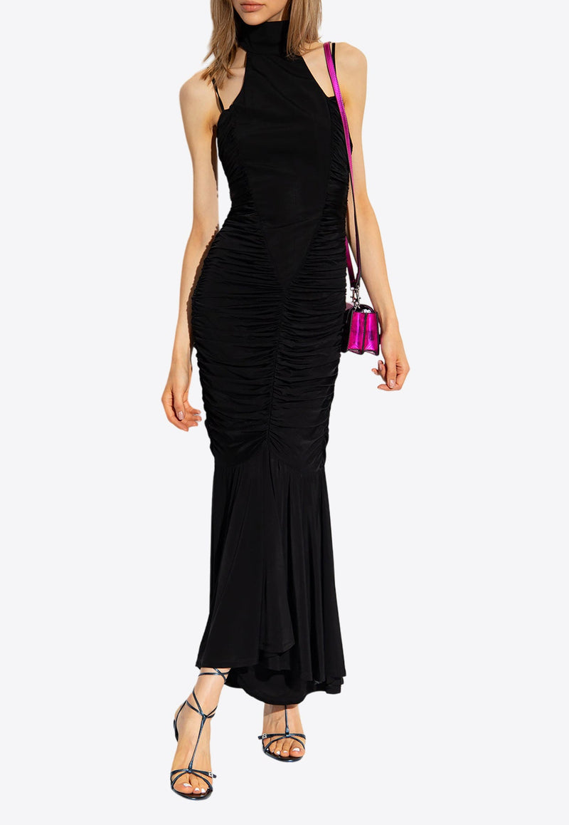 Ruched High-Neck Maxi Dress